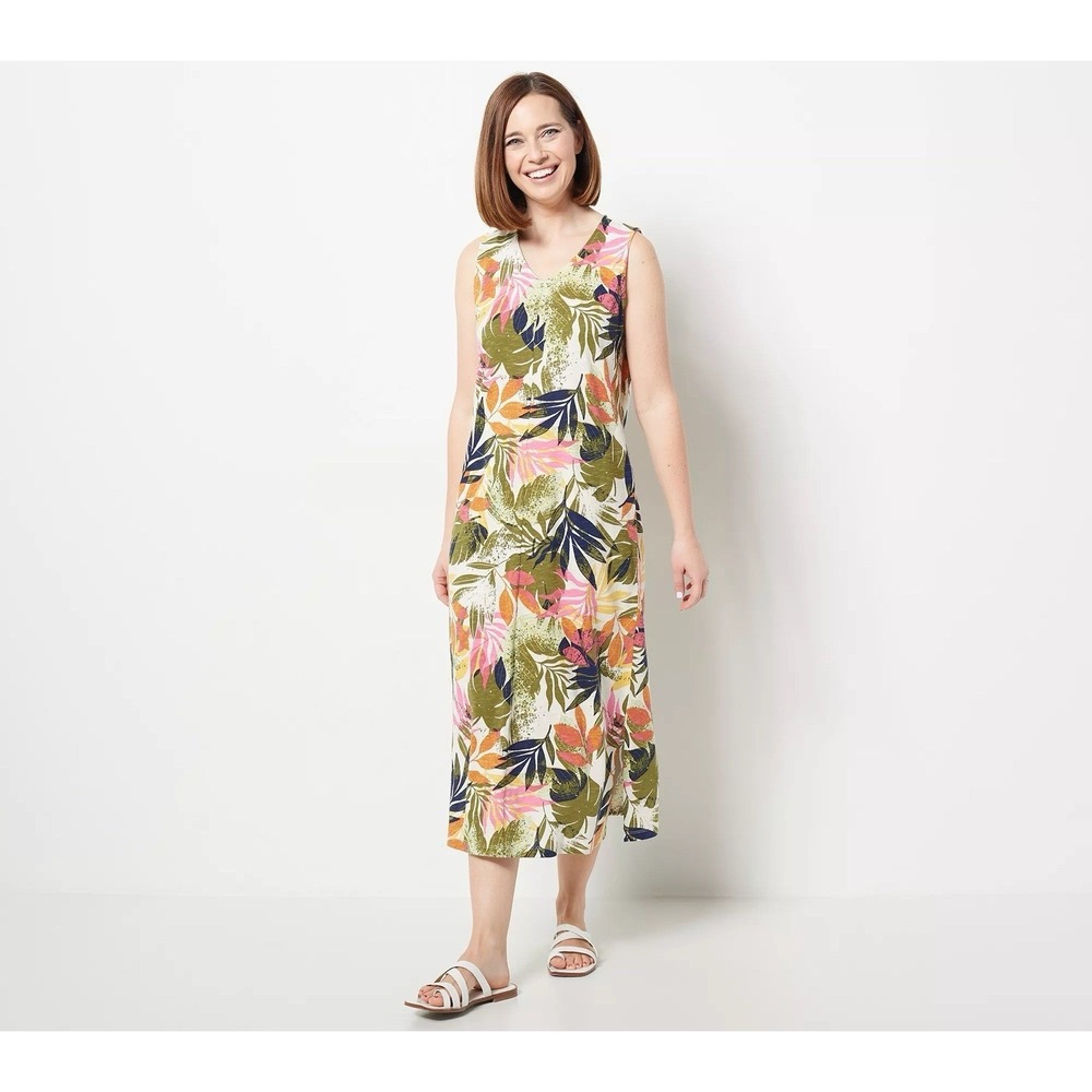 Naturals D & Co Midi Kentucky Derby‎ Dress Tropical Print Sleeveless V Neck XL